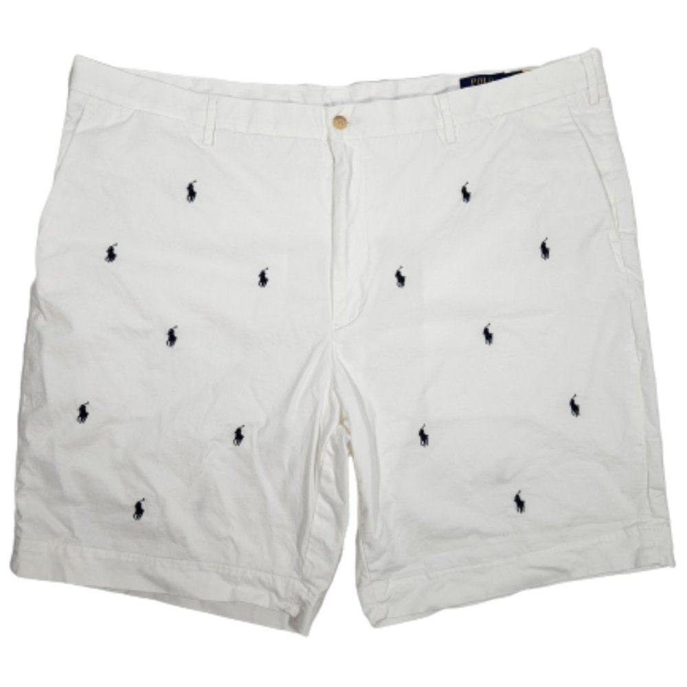 Polo Ralph Lauren Men's White Shorts with Blue Polo Pony, EUC Size 46G/B Stretch